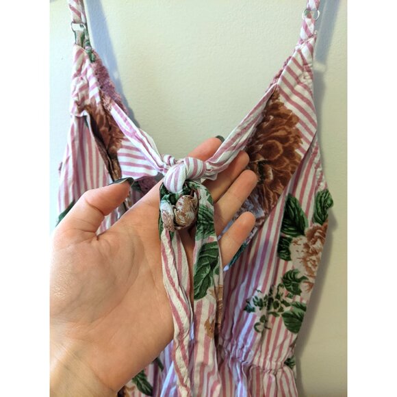 Vintage Y2K Angie Floral Striped Romper Ruffle Hem Boho Beach Festival Cute Sz S - Picture 6 of 6